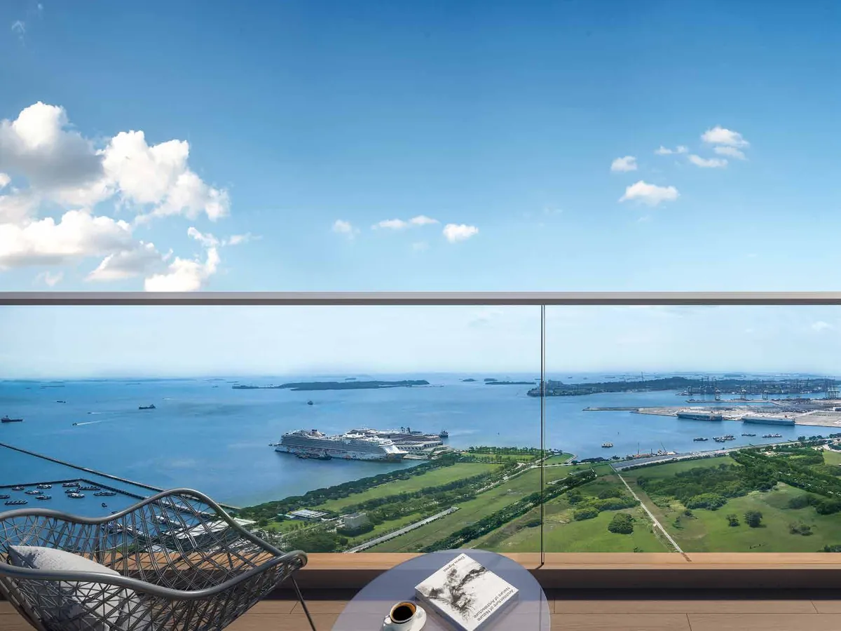 One Marina Gardens balcony view towards the Straits, artist's impression