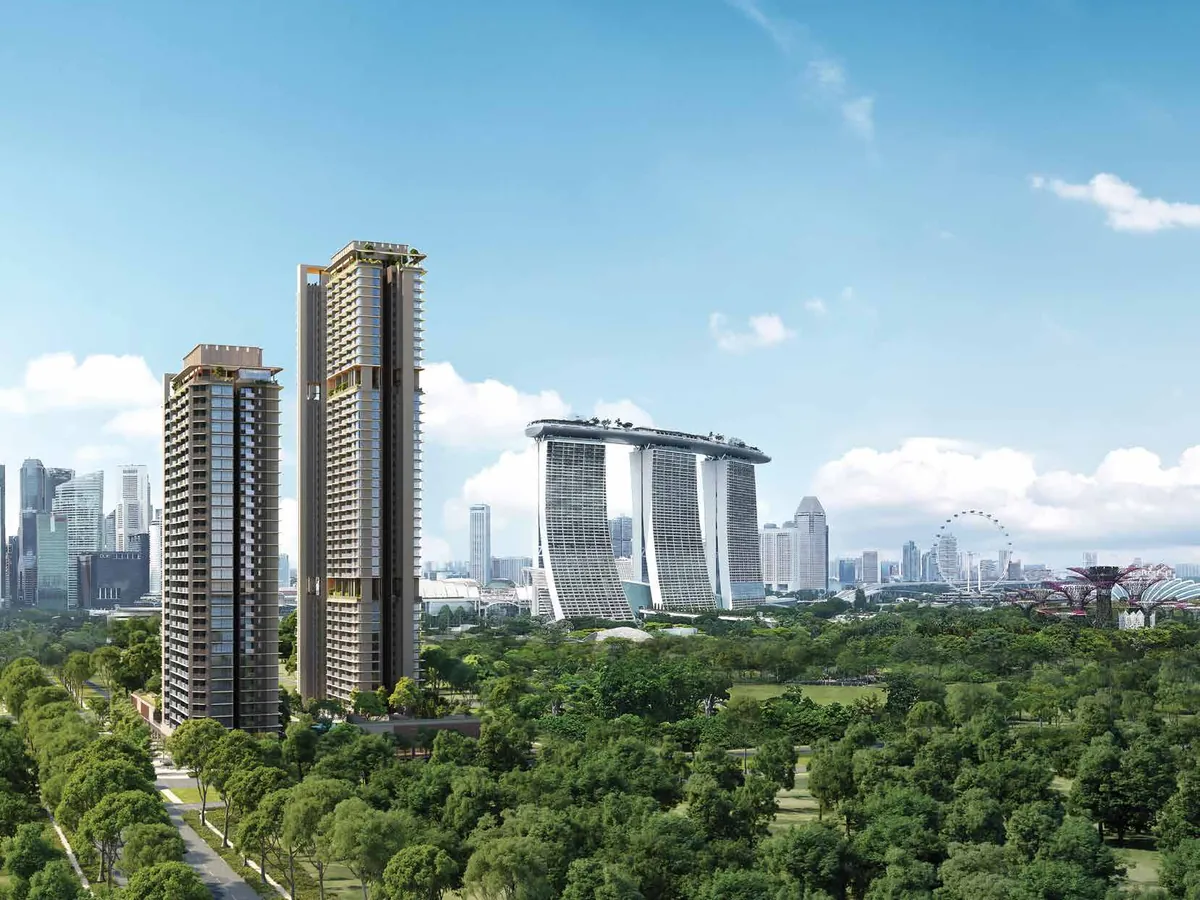 One Marina Gardens twin towers with Marina Bay Sands beyond, artist's impression