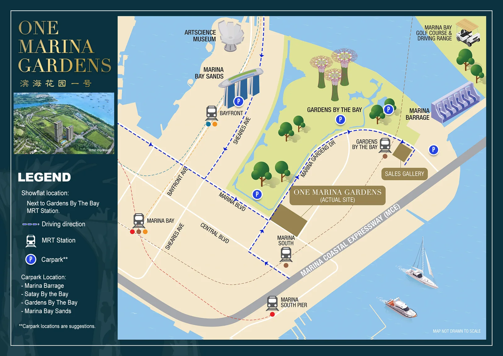 One Marina Gardens location map showing nearby MRT stations and amenities